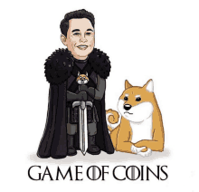 a cartoon of a man holding a sword next to a dog with the words game of coins below them