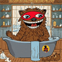 a cartoon of a monster in a bathtub with a top hat