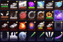 a list of rocket league items including rjmx gxt and dominus x