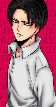 a drawing of a man in a white shirt with the word levi in the background