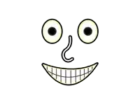 a cartoon face with a big smile and a question mark in the nose