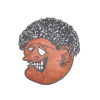 a cartoon drawing of a woman 's face with a tattoo on her ear