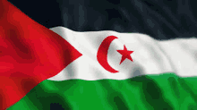 a flag with a red crescent moon and a star on it