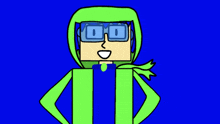 a cartoon character with glasses and a green headband