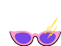 a pair of pink sunglasses with purple lenses and a lightning bolt coming out of them