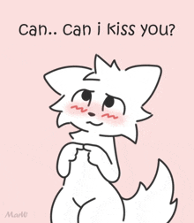 a drawing of a cat with the words can can i kiss you written on it