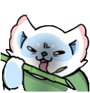 a cartoon of a cat holding a bamboo stick in its mouth .