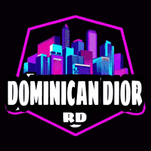 the logo for dominican dior rd has a city skyline in the background