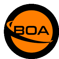 a black and orange logo that says boa