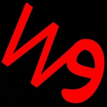 the letter w is red and the letter g is black on a black background .