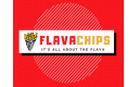 a logo for flavachips that is on a red background