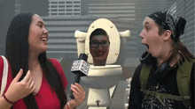 a woman holding a microphone that says kids news