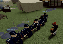 a group of roblox soldiers are standing in a line and one of them is named wariarmy123