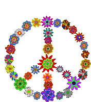 a peace sign made up of colorful flowers