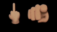 a hand giving the middle finger and a fist giving the middle finger on a black background