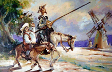 a painting of don quijote riding a donkey