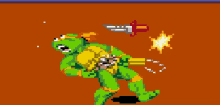 a pixel art of a turtle holding a sword