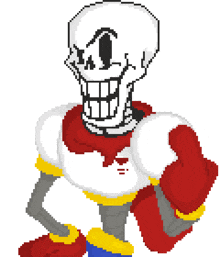 a pixel art drawing of papyrus with a red shirt and yellow gloves