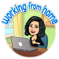 a cartoon of a woman sitting at a desk with a laptop and the words " working from home " around her