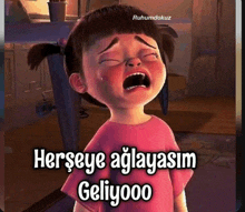 a cartoon girl is crying with the words herseye aglayasim geliyooo written below her