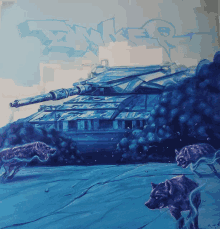 a painting of a tank with the word tanker written on the bottom