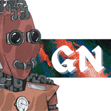 a cartoon drawing of a robot with the word gn on the bottom