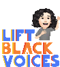 a woman with curly hair is standing in front of the words lift black voices .