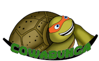 a picture of a turtle with the words cowabunga written below it