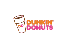 a dunkin ' donuts logo with a cup of coffee on a white background