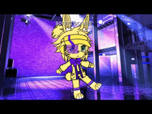 a cartoon character named spring bonnie is standing in a purple room