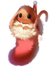 a drawing of a rabbit in a christmas stocking