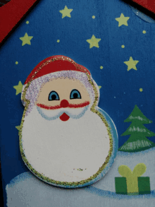 a christmas card with santa claus and a tree on it