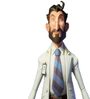 a cartoon character wearing a white coat and tie with a name tag that says ' a. j. ' on it