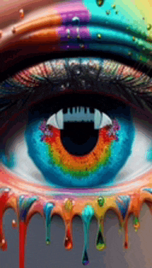 a painting of a woman 's eye with a rainbow of colors