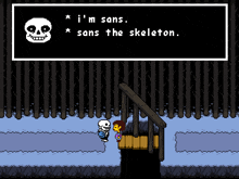 a video game screen shows a skeleton talking to frisk