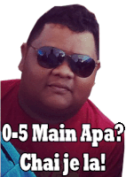 a man wearing sunglasses and a red shirt says 0-5 main apa chaije la