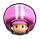 a pink mushroom with a white stripe on it 's hat .