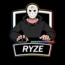 a logo for ryze shows a person wearing a hockey mask