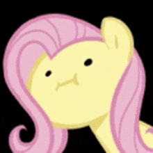 a cartoon pony with pink hair is making a funny face with its mouth open .