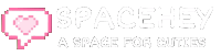 a logo for spacehey a space for cuties with a pixelated heart and the words space hey a space for cuties .