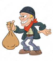 a cartoon of a man holding a bag of money .