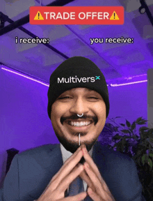 a man wearing a beanie that says multivers