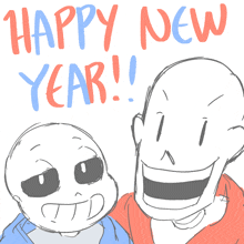 a drawing of sans and papyrus wishing each other happy new year