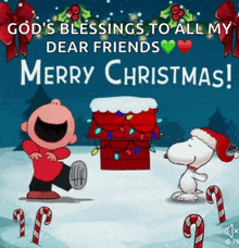 a christmas card with charlie brown and snoopy wishing everyone a merry christmas