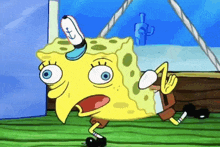 a cartoon of a spongebob squarepants character with a surprised expression on his face .