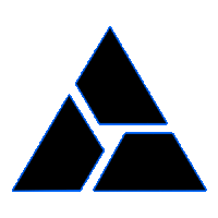 a black triangle with a blue outline on a white surface