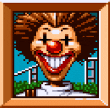 a pixel art drawing of a clown with a big smile