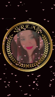 a picture of a girl in a gold frame with the name s.r.e.m.b.