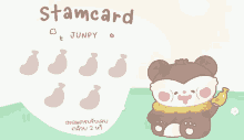 a drawing of a monkey holding a banana with the words stamcard junpy below it