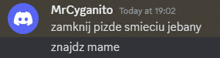 a message from mrcyganito is displayed on a dark background